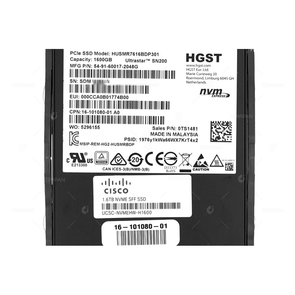UCSC-NVMEHW-H1600  CISCO NVME SSD 1.6TB U.2 2.5" SFF FOR UCS C220 C480 C240 M5